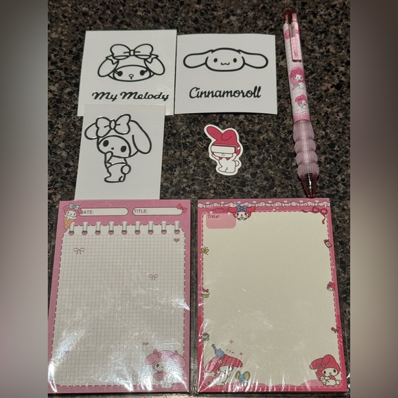 Sanrio Other - Sanrio My Melody & Cinnamoroll Pink Notepad Set with Character Pen